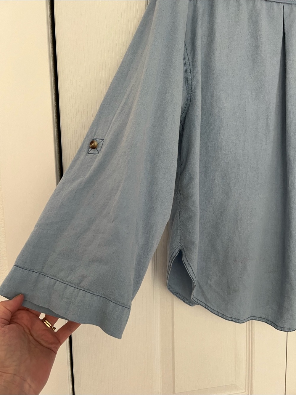 Free People Made for Sun Oversized Button-Up Shirt in Faded Denim size M - Picture 5 of 6